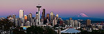 Downtown Seattle and Mt. Rainier at sunset.