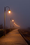 Waiting for the train on a foggy night.  Chenonceau, France.