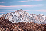 Lone Pine Peak and the Alabama Hills at dawn on a winter morning in the Eastern Sierra Nevada mountains.  Lone Pine, California.