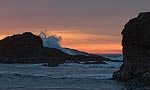 A wave crashes at sunset at Second Beach, Olympic National Park, WA.